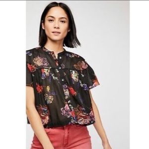 Free People Sweet Escape Semi Sheer Floral Blouse